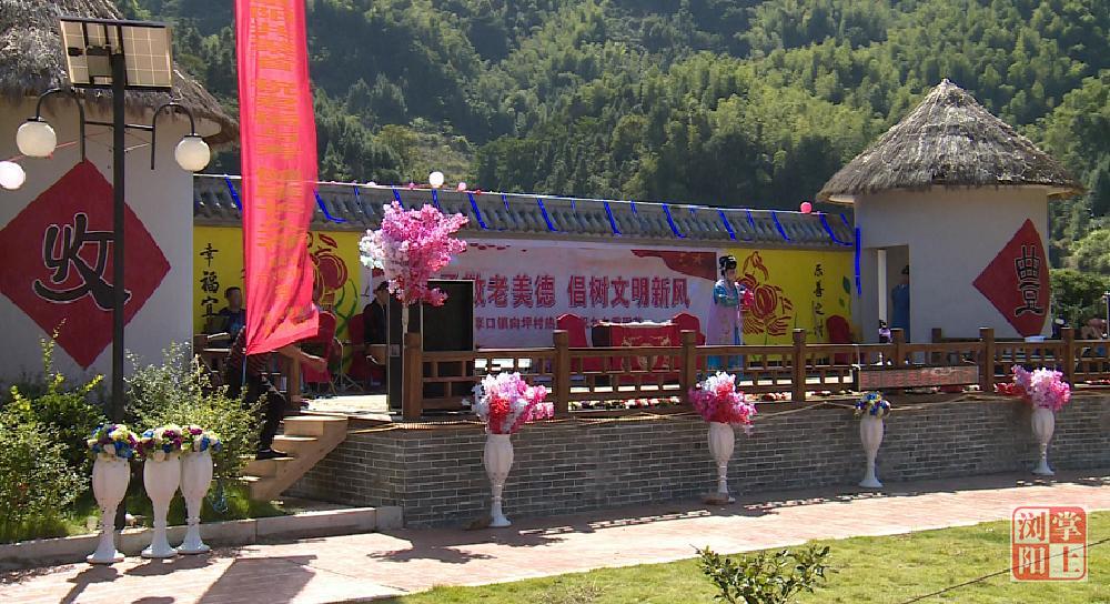 浏阳淳口镇向坪村提前过重阳节 300多名老人共赏花鼓戏